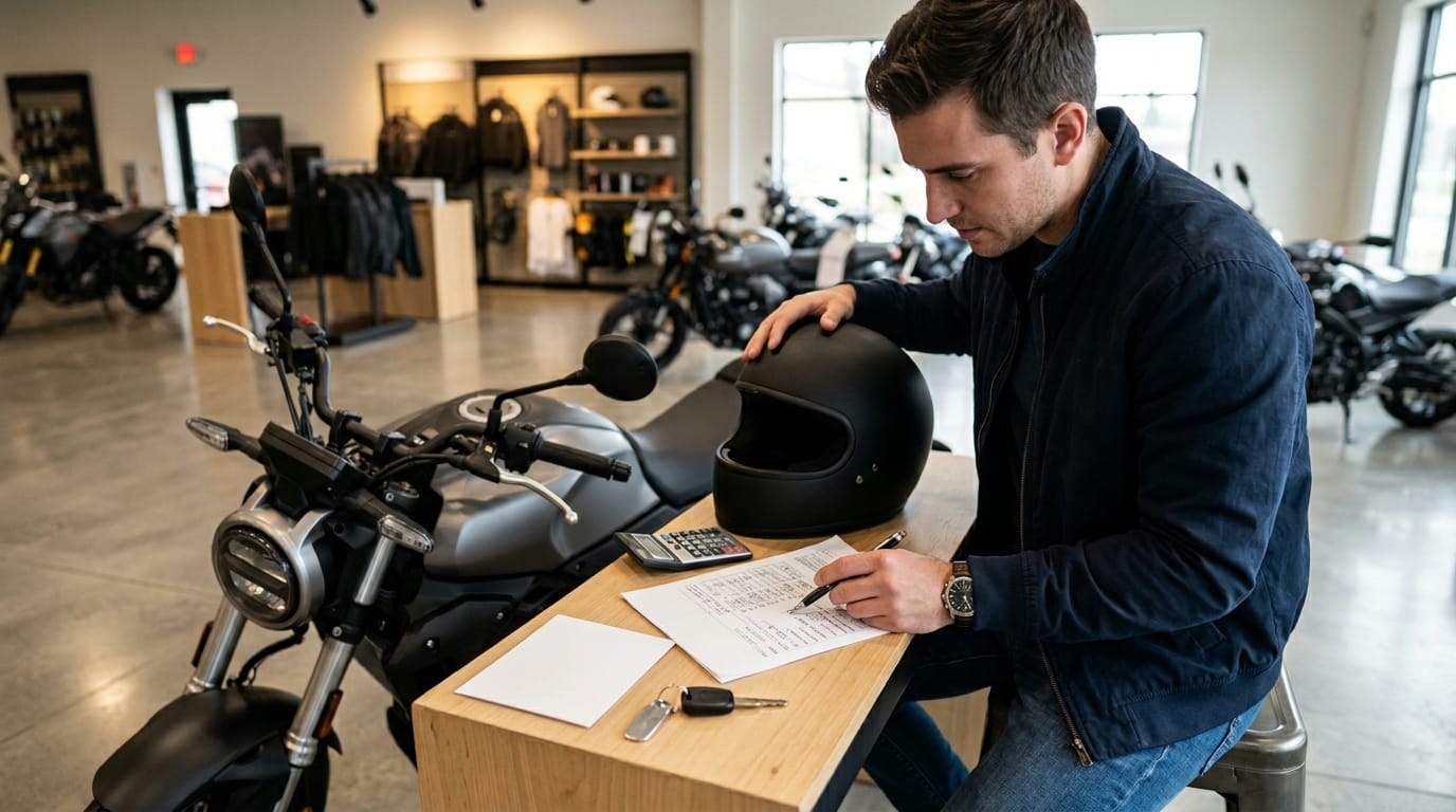 Affordable motorcycles 2026 trend showing riders comparing smaller and middleweight bikes in a showroom