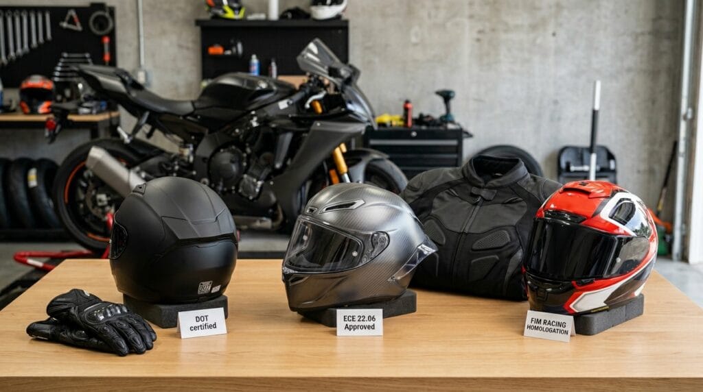 Motorcycle helmet standards 2026 comparing DOT ECE 22.06 and FIM helmets